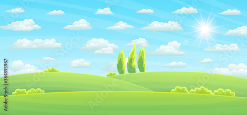 Fresh green hills With sky and clouds in the background