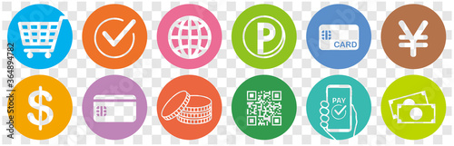 cashless and money vector icons set