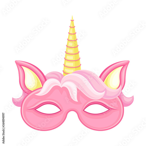 Unicorn Mask with Horn as Carnival or Party Attribute Vector Illustration