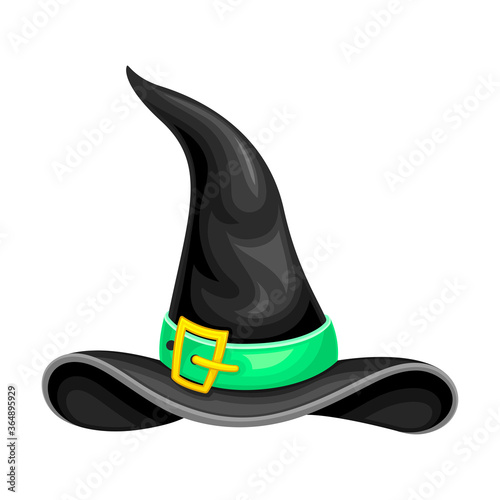 Witch Pointed Hat with Belt and Wide Brims Vector Illustration