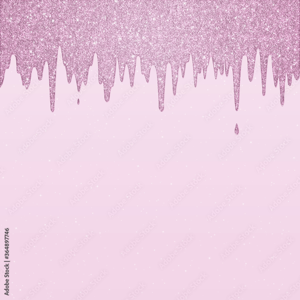 Dripping Pink Glitter Paint on light Gradient Glitter Background Stock