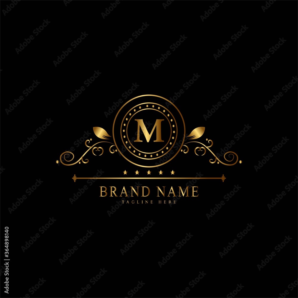 Obraz premium M premium luxury gold monogram logo. M letter logo. M monogram luxury gold logo.