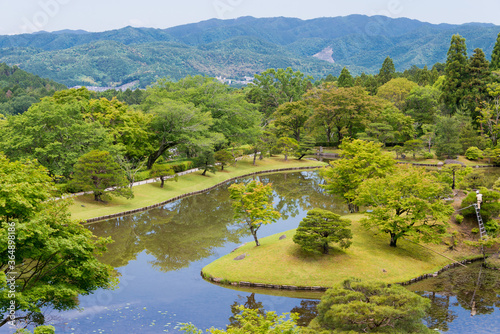 Upper Garden at Shugakuin Imperial Villa (Shugakuin Rikyu) in Kyoto, Japan. It was originally constructed by the retired Emperor Go-Mizunoo, construction completed in 1659.