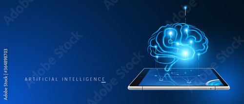 Artificial intelligence, brain abstract vector background, banner