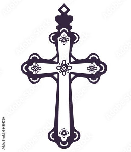 Catholic christian religious cross with ornament vector icons.