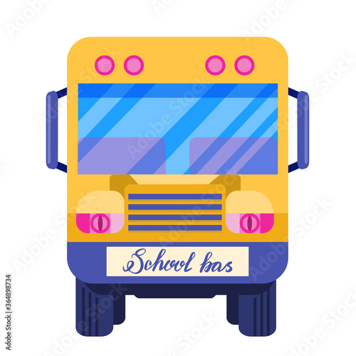 Yellow school bus isolated on white background. design icon. Cartoon School Bus. Vector illustration in flat style photo