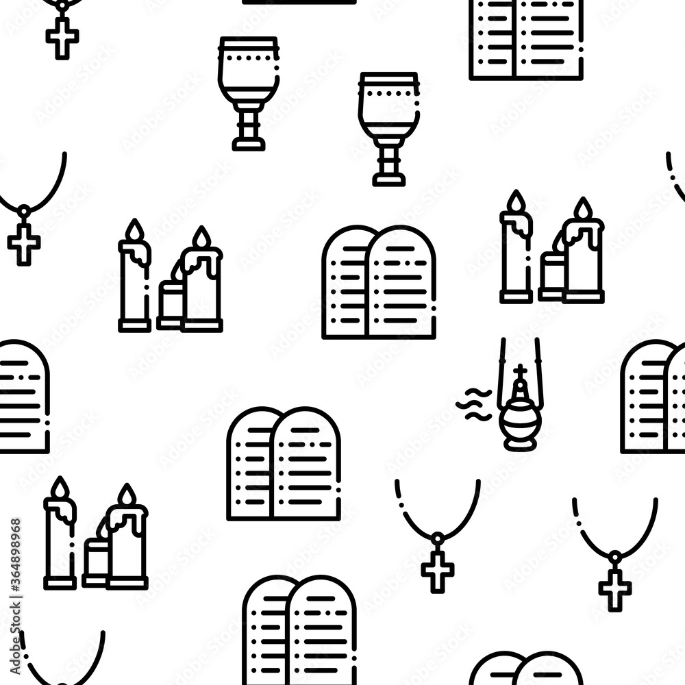 Fototapeta premium Church Christianity Seamless Pattern Vector Thin Line. Illustrations