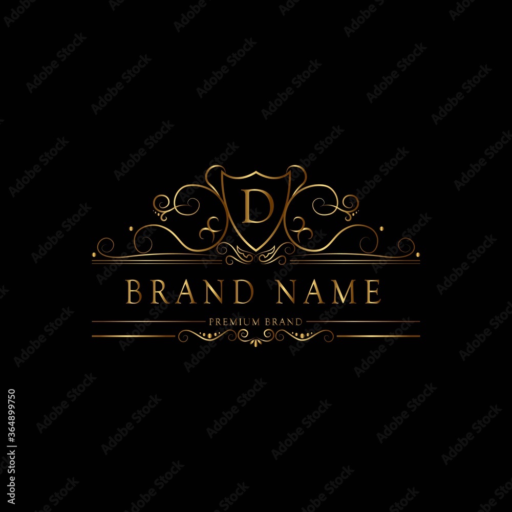 D premium luxury gold monogram logo. D letter logo. D monogram luxury gold logo.