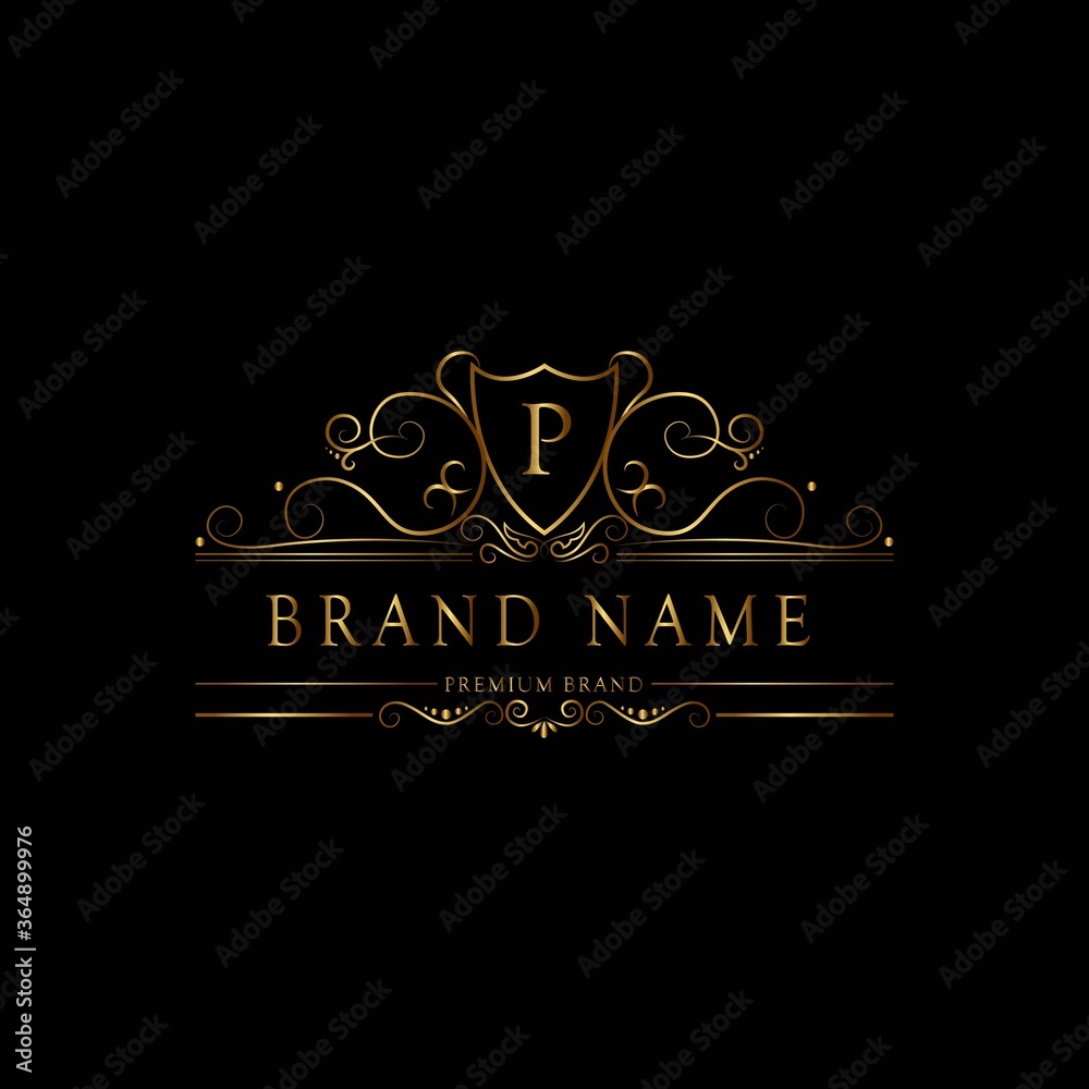 P premium luxury gold monogram logo. P letter logo. P monogram luxury gold logo.