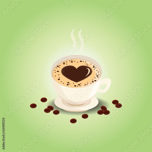 caffe latte with heart design in foam