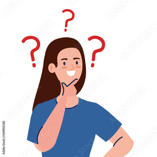 Woman avatar thinking with question marks design, Idea creativity genius and imagination theme Vector illustration