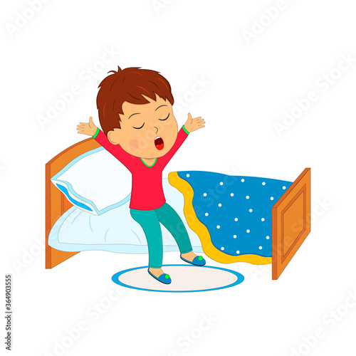 little cartoon boy waking up,illustration,vector