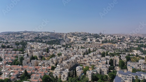 North Jerusalem Ramot neighbourhood with red rooftops, aerial view jewish orthodox neighbourhood, July,2020  © ImageBank4U