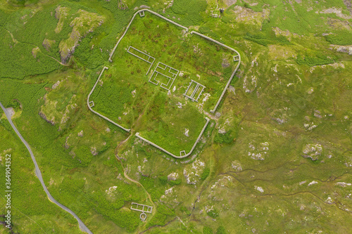 Fototapeta Aerial of Hardknott Roman Fort is an archeological site, the remains of the Roma