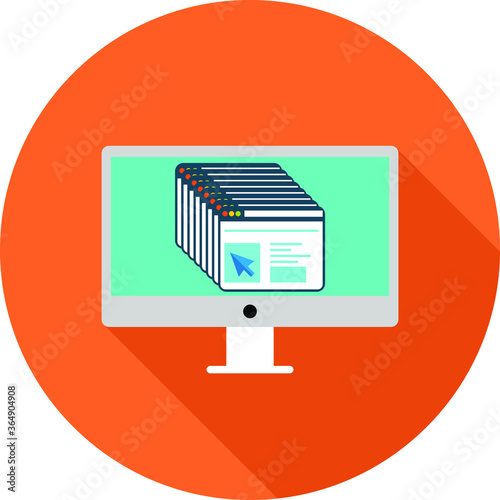 Monitor, web site flat icon on orange background, vector symbol