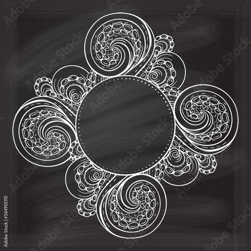 Tangled tentacles illustration. Decorative element with a place for text on a chalk background