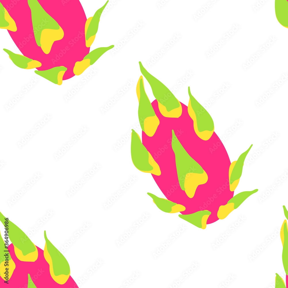 Fototapeta premium Exotic fruit pattern. Vector seamless background made in funny doodle style. Clipart food elements. Hand painted elements.