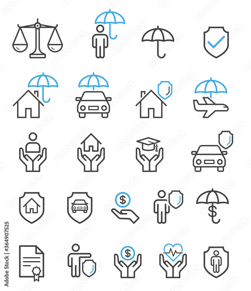 Insurance set line icons.