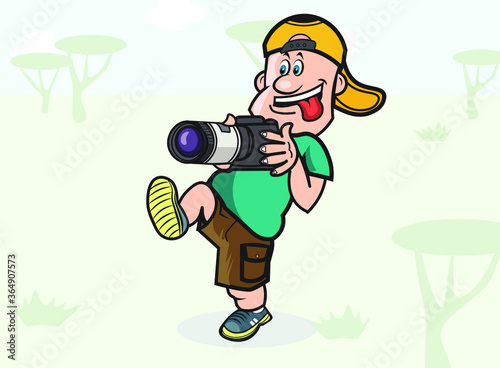 amazing funny professional photographer taking photos in a jungle life taking steps very carefully