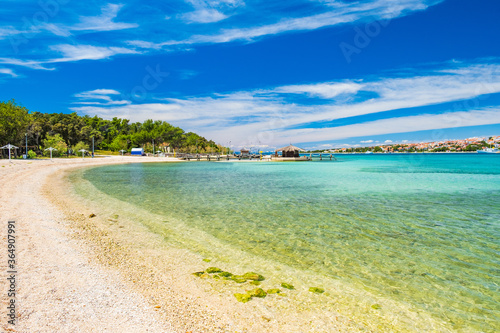 Fototapeta Naklejka Na Ścianę i Meble -  Adriatic sea shore in Croatia on Pag island, beautiful sand beach in town of Novalja
