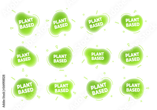 Plant based vegan diet icon sign with modern liquid abstract elements graphic gradient flat style design fluid vector illustration. Vegan, vegetarian suitable symbol logo with green cloud text.