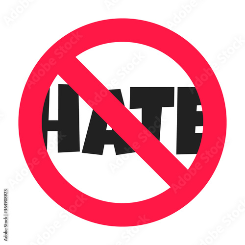 Stop hate circle icon sign flat style design vector illustration. Anti hate boycott protest symbol isolated on white background.