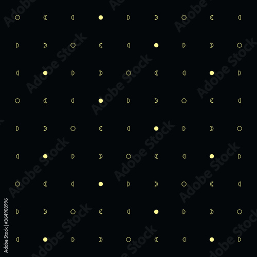 Moon themed real seamless pattern wit line art style icons representinf moon phases