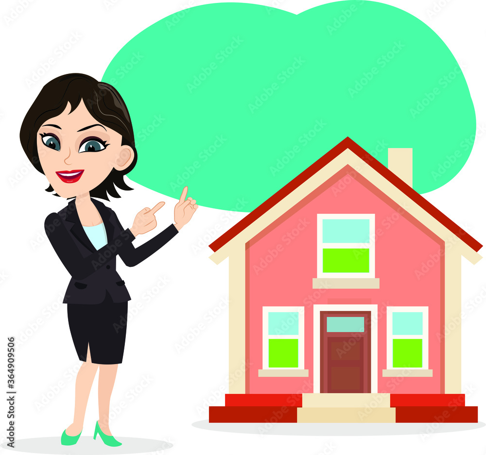 Beautiful lady pointing some news about home house real estate home loan auction sale rent property information message text blank empty template Beautiful lady pointing some news about home house real estate home loan auction sale rent property information message text blank empty template