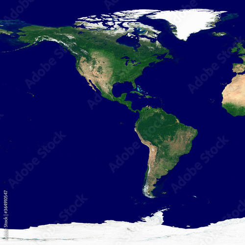 Western hemisphere texture. Satellite image of the Earth. High resolution texture of the planet with relief shading (land topography) and without atmosphere.