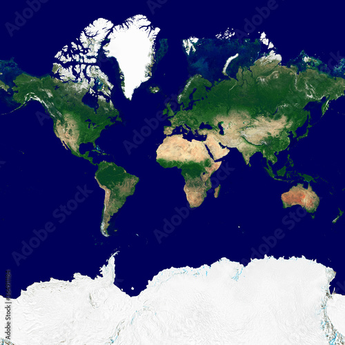 World texture in the Web Mercator projection. Satellite image of the Earth. High resolution texture of the planet with relief shading (land topography) and without atmosphere. photo