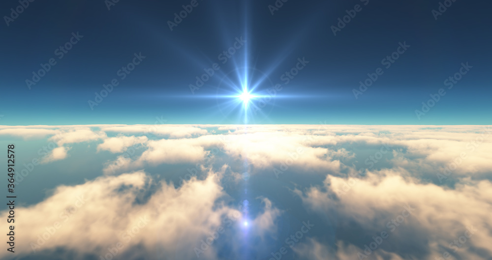 Fototapeta premium fly above clouds sunset landscape 3d render