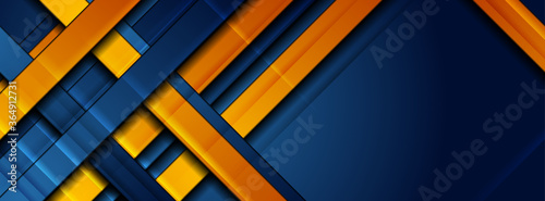 Glossy blue orange abstract stripes corporate tech background. Vector digital art design