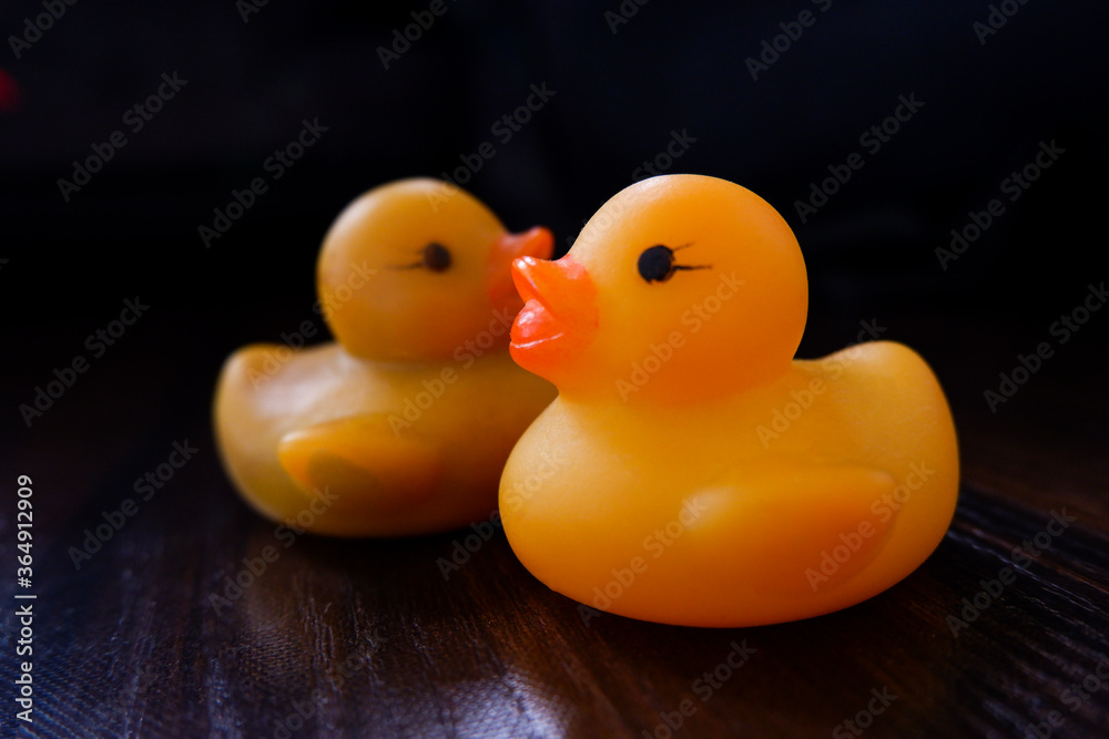 closeup view of a small rubber ducks closeup view of a small rubber ducks