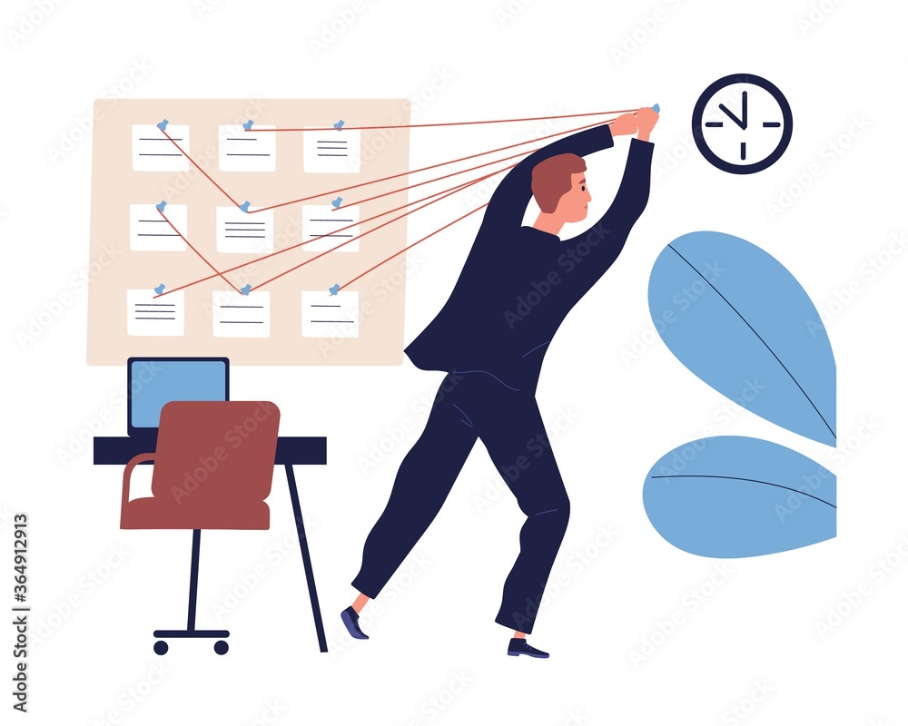 Businessman effective organize workflow vector flat illustration. Male ...