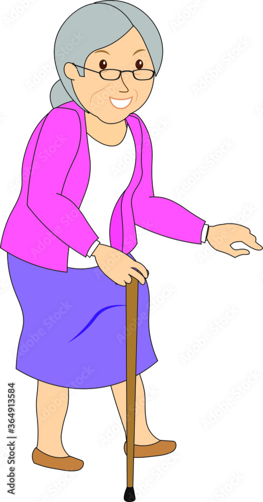 Close to 76 year old woman strong young energetic stick in hand glasses happy smiling walking Close to 76 year old woman strong young energetic stick in hand glasses happy smiling walking