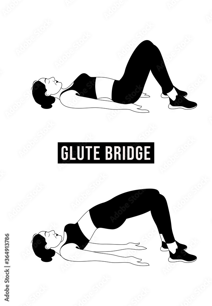 Girl doing GLUTE BRIDGE exercise, Woman workout fitness, aerobic and