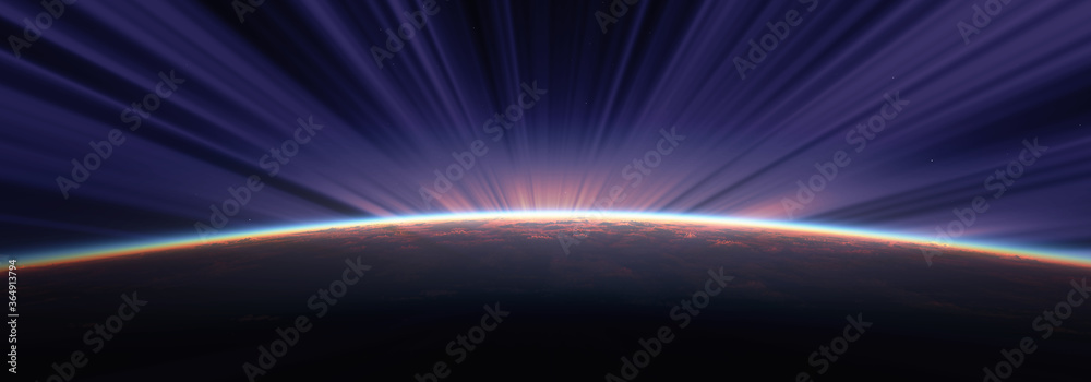 Fototapeta premium wschód słońca z kosmosu aurora, renderowanie 3d