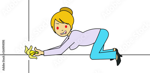 woman pushing in banana peel to hide it