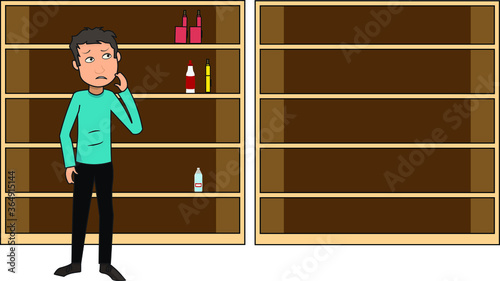 disappointed guy man boy in a vapping store getting empty selfs nothing left for him