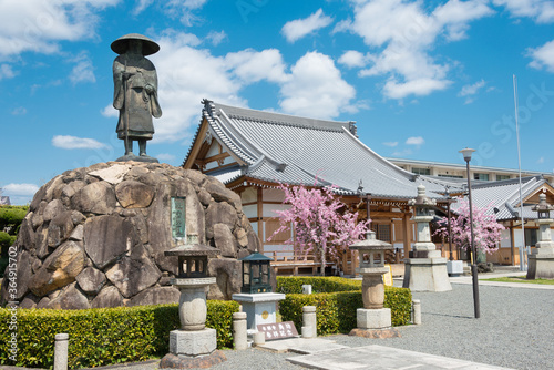 Shinran Statue at Honganji Suminobo Temple in Kyoto, Japan. Shinran (1173-1263) was a Japanese Buddhist high monk. photo