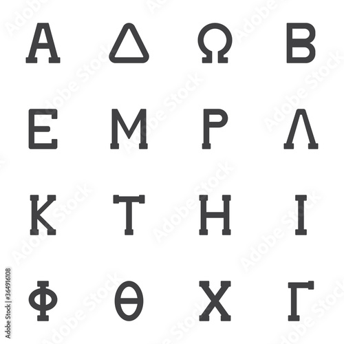 Greek symbols vector icons set, modern solid symbol collection, filled style pictogram pack. Signs, logo illustration. Set includes icons as alphabet letters Alpha, Delta, Omega, Beta, Epsilon, Lambda
