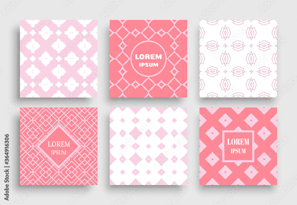 Cute seamless patterns. Pink and white colors. Vector patterns for sweet romantic wallpaper, web page background, surface textures.