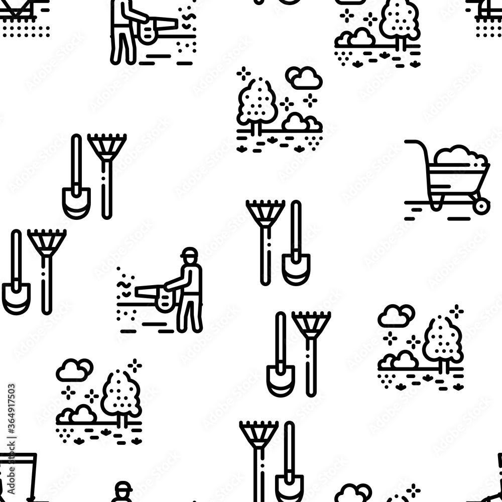 Fototapeta premium Gardener Worker Instrument Seamless Pattern Vector Thin Line. Illustrations