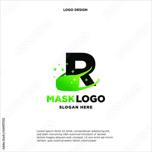 Initial letter R logo template with mask or shield illustration in flat design monogram symbol