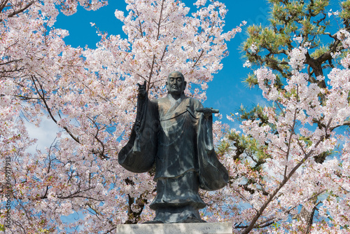 Nichiren Statue at Myoren-ji Temple in Kamigyo, Kyoto, Japan. Nichiren (1222-1282) was a Japanese Buddhist high monk.