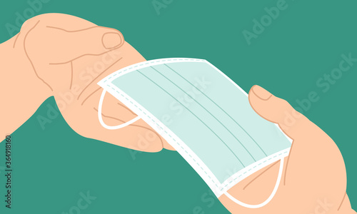 Hand that give medical mask to hand, Covid-19 concept, Flat vector design