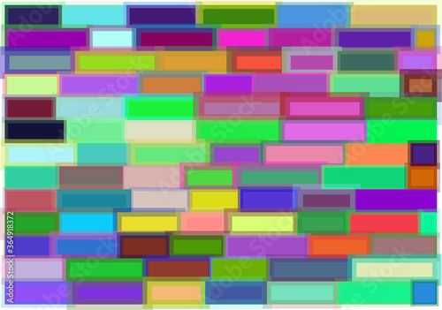 Multicolor rectangles vector background like a wall with lots of colorful bricks and colorful borders with different with and transparency