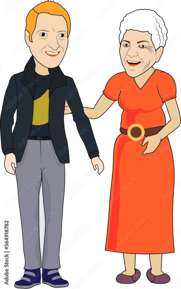 Happy old man woman person standing smiling cheerful joyful grandma grandpa son father mother Happy old man woman person standing smiling cheerful joyful grandma grandpa son father mother