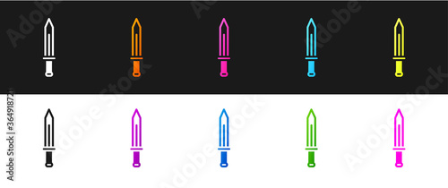 Set Medieval sword icon isolated on black and white background. Medieval weapon. Vector.