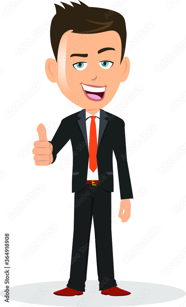 Businessman worker employee ceo manager standing smiling talking giving a big thumbs up for your success